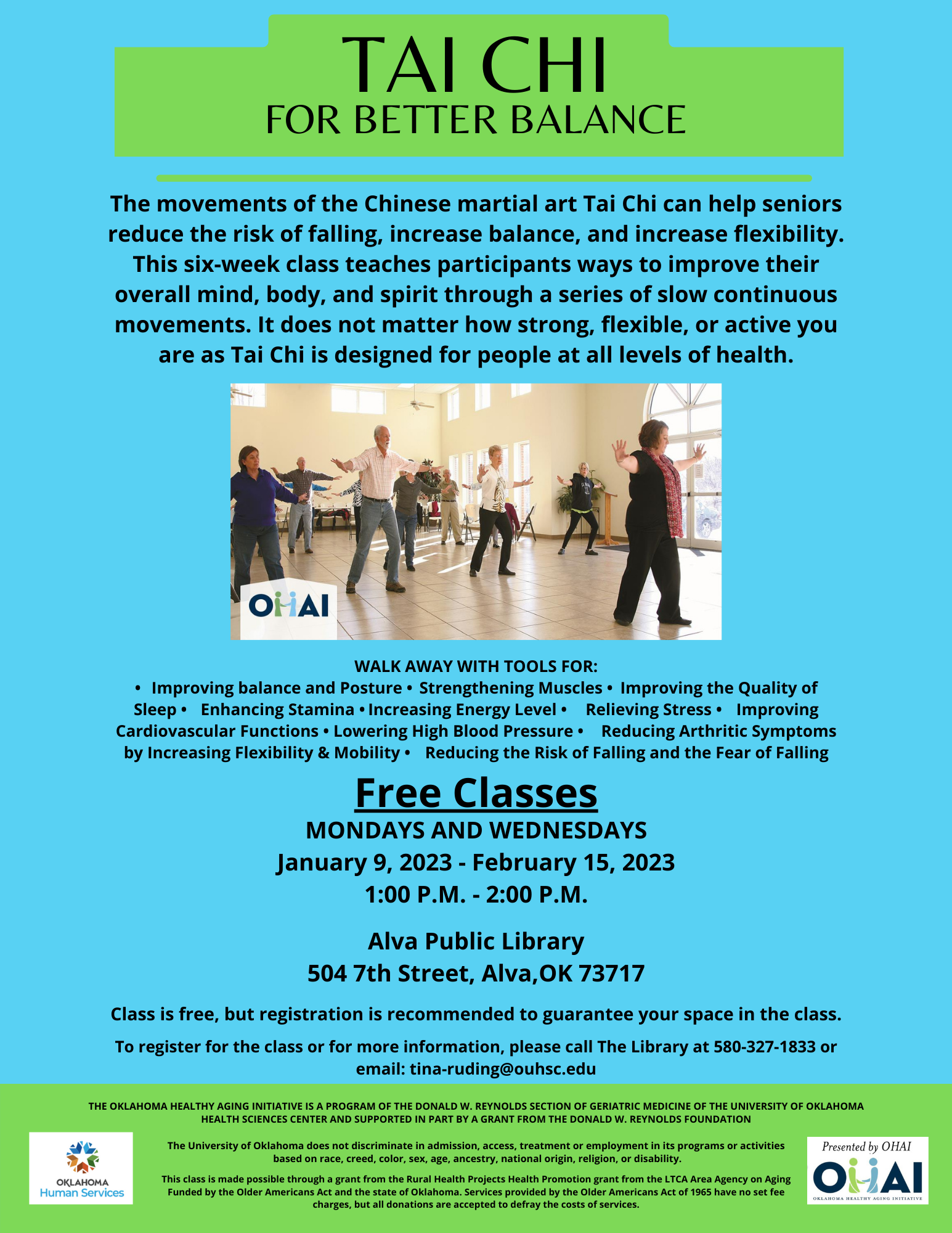 Tai Chi Poster with dates and registration phone number