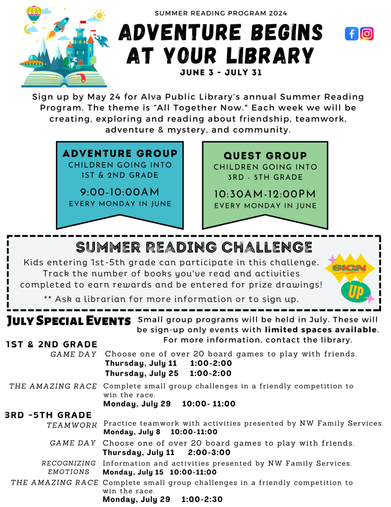 List of all of the programs offered at the library this summer